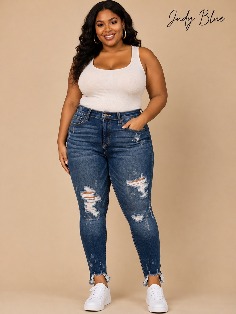 Judy Blue Plus Distressed High-Rise Skinny Jeans - Blue